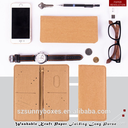 Anti-tearing Washable Kraft Paper Folding Long Wallet With Zipper